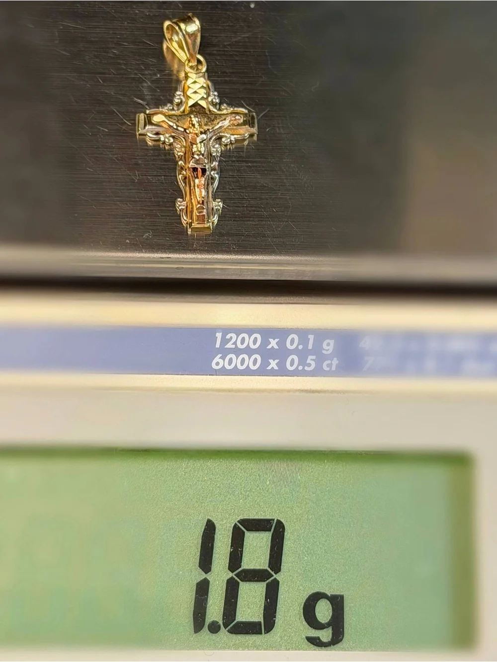 14k Solid Yellow Rose White Gold Three Tone Cross Diamond Cut Religious Charm Pe